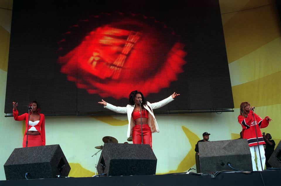 The Glory Days: Vernie pictured with her Eternal band mates, Easther and Kéllé in 1998 at Capital FM's Party In The Park in Hyde Park.