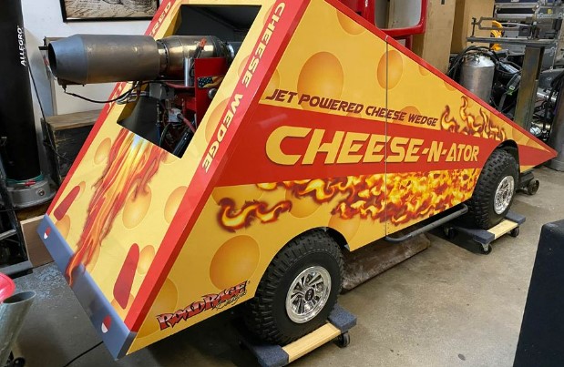 The jet-powered cheese wedge has 40,000 RPM and speeds up to 70mph