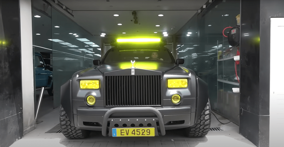 A yellow LED lightbar has been attached to the roof