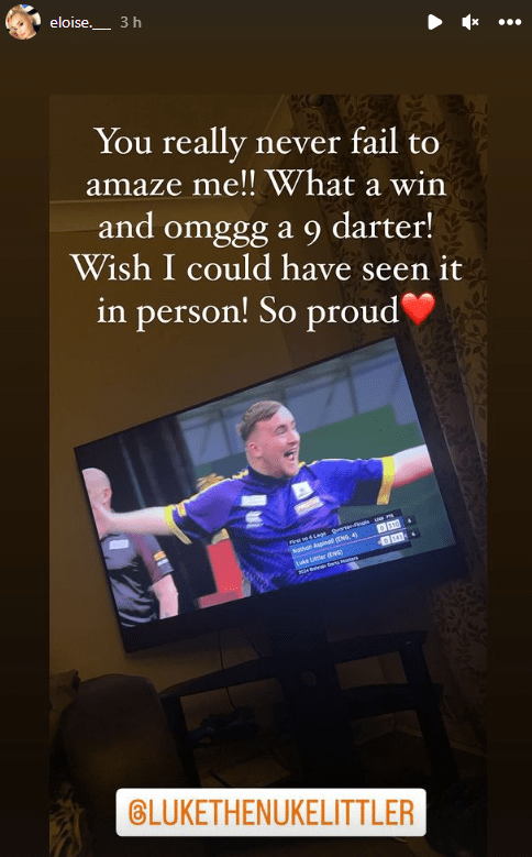 The wonderkid's partner Eloise posted joyous messages, including this one, as Littler went all the way on his pro debut