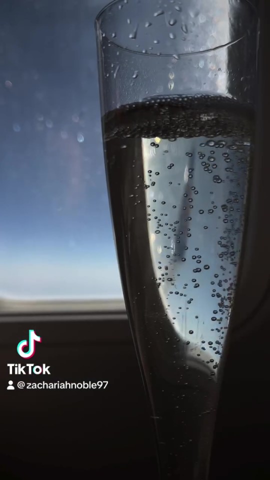 The couple enjoyed some champagne on the plane
