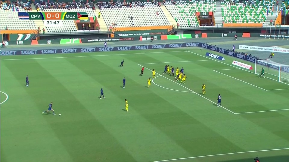 Bebe took aim from a free-kick around 45 yards out