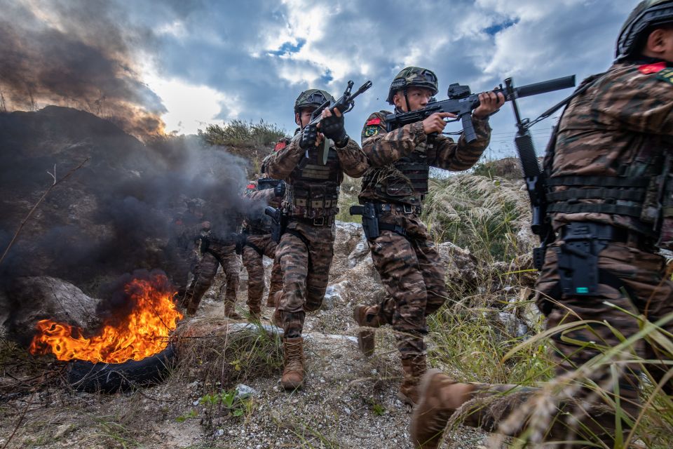 China’s Armed Police conducting a drill in Hezhou, China, on January 2, 2024
