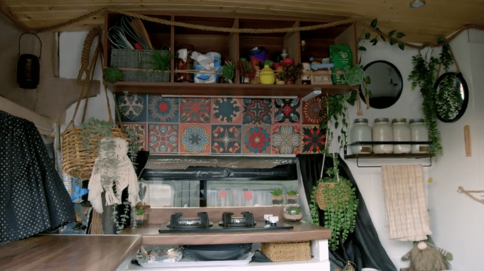 She colourfully decorated the inside of the vehicle with pretty tiles and fake foliage