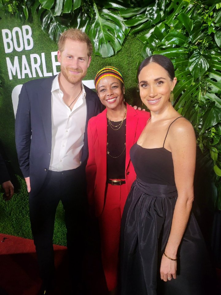 Prince Harry and Meghan Markle Duke and Duchess of Sussex pose with MP who is bidding for Jamaica to become a republic