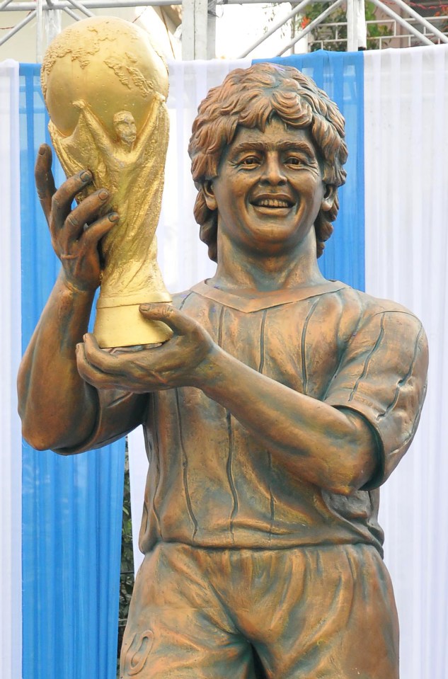 One of several shocking statues of World Cup winner Diego Maradona