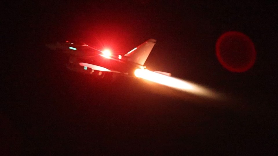A RAF Typhoon taking off last night to strike Houthi sites in Yemen