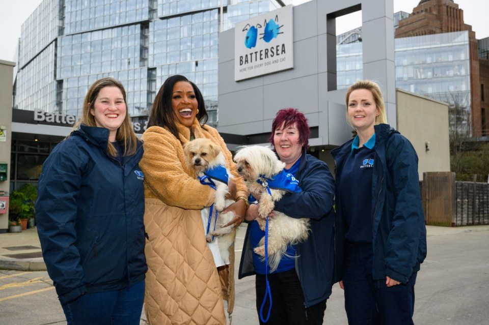Tuesday 30 January 2024: For Immediate Release ..Pictured: Alison Hammond meets the Battersea Team..(l-r) Nat Ingham Canine Behaviour Manager, Alison Hammond, Ali Taylor Battersea Head of Animal Behaviour and Becky Verne Rehoming Welfare Manager with Battersea Rescue Dogs Pip and Olive ..Photographer: Matt Crossick..(C) ITV . ...ITV announces Alison Hammond as presenter of new .For The Love of Dogs series ..Alison Hammond is preparing to dish out the dog treats and set tails wagging as she is announced as the new presenter of the award-winning ITV series, For The Love of Dogs...Alison will be heading to Battersea Dogs & Cats Home to help the animals in their care look for a new place to live, following the sad passing of much-loved presenter Paul OGrady last Spring. ..With more abandoned and stray dogs in need of care than ever, the six-part series will tell the stories of some of the latest arrivals at Battersea, as Alison rolls up her sleeves and helps Batterseas expert staff and volunteers to take care of the animals and get them ready for their potential new owners...Alison said: I am very aware that I can never replace the iconic Paul in this wonderful series, but if I can continue to shine a light on the brilliant work done at Battersea and help to tell the stories of these beautiful dogs, then it will be an absolute privilege to give it my all. I cant wait to share the joy of their searches for new loving forever homes and hopefully make lots of furry friends of my own along the way! ..Satmohan Panesar, Commissioning Editor for ITV said: "We are thrilled to be able to confirm that the series will return in the Spring and that the dogs have a brand-new champion in Alison Hammond. As Paul O'Grady always said himself, the stars of the show were the dogs themselves, but the impact that he had and the legacy he leaves will never be forgotten by any of us. We can't wait to welcome back the series with Alison; there will be all the fun and warmth that our viewers have come to expect whilst continuing to showcase the wonderful and important work done by the incredible team at Battersea. ..Peter Laurie, Battersea Chief Executive: Everyone at Battersea is excited to embark upon a brand-new series of For the Love of Dogs with Alison Hammond. Over the last twelve years, For the Love of Dogs has shared with viewers the love and expert care Battersea dedicates to all the animals that need our help. Alongside our beloved Ambassador, the late, great Paul OGrady, we've enjoyed showing how much joy rescue animals can give, and were pleased we can continue to shine a light on the work our charity undertakes every day to improve the lives of dogs and cats. Were looking forward to welcoming Alison to Battersea and introducing her to the incredible animals in our care as we help them on their journey to finding loving, new homes. ..For The Love of Dogs with Alison Hammond is commissioned for ITV1 and ITVX by Satmohan Panesar, Commissioning Editor and Sue Murphy, Head of Factual Entertainment ITV. For MultiStory Media, the Executive Producers are Ceri Aston and Elen Moore. ..Produced by MultiStory Media, part of ITV Studios, for ITV1, ITVX and STV. ITV Studios handles international distribution of the show..