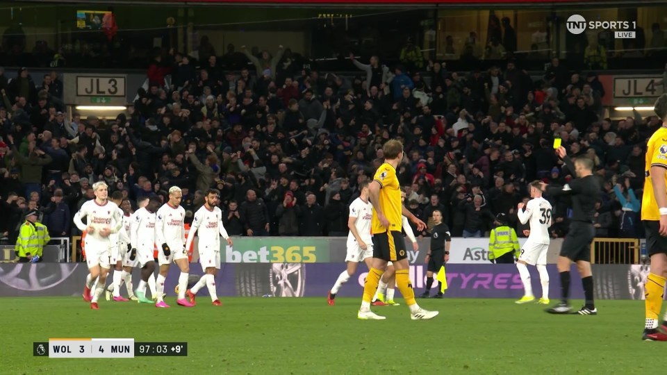 Alejandro Garnacho was booked for celebrating Kobbie Mainoo's winner at Wolves