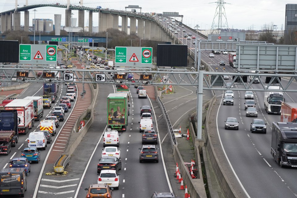 Traffic Queueing at the M25 Dartford crossing .as the Christmas getaway starts
