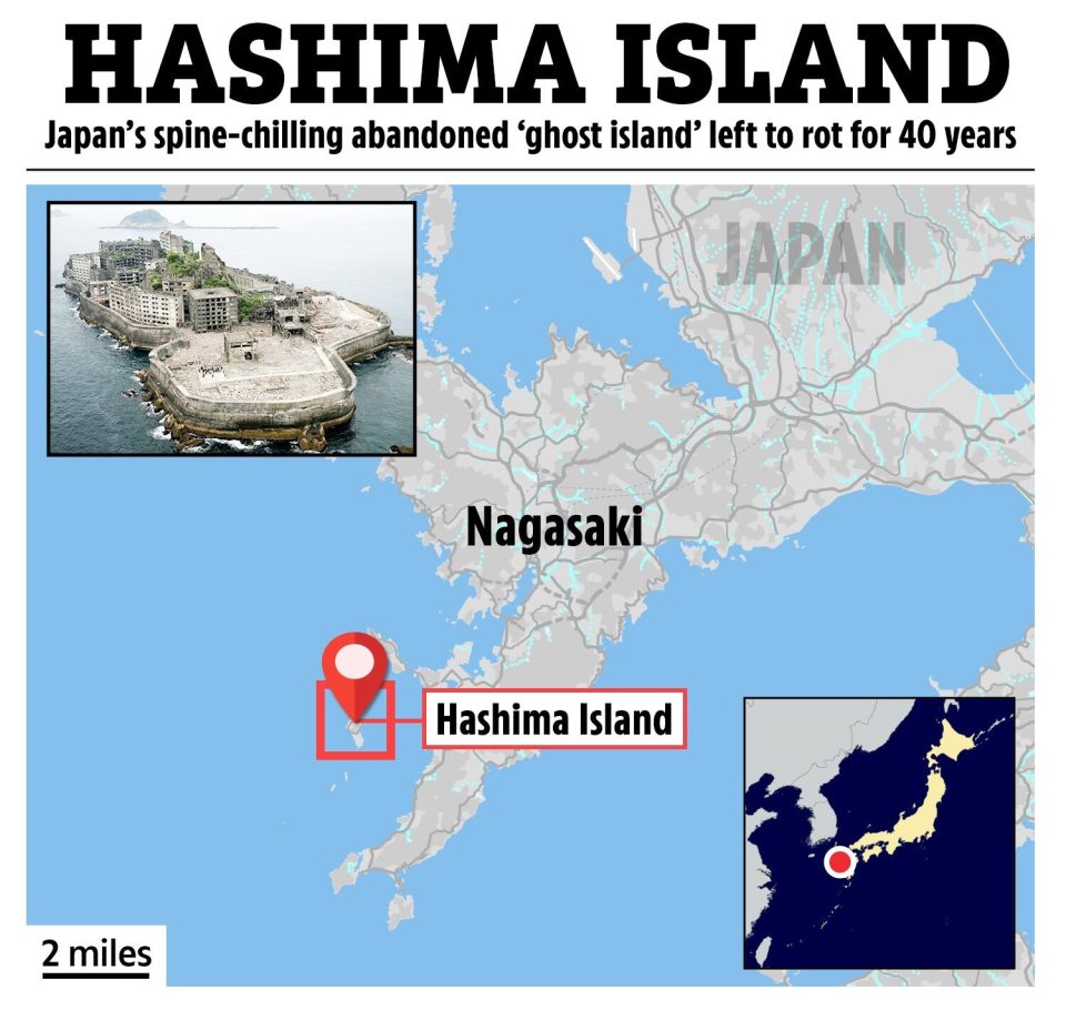 Map showing Hashima Island, Japan.