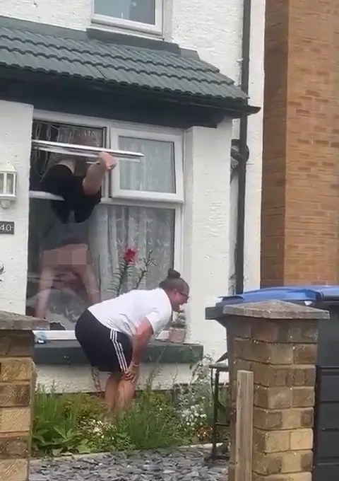 Lisa was left hanging upside down whilst Lisa was in hysterics outside