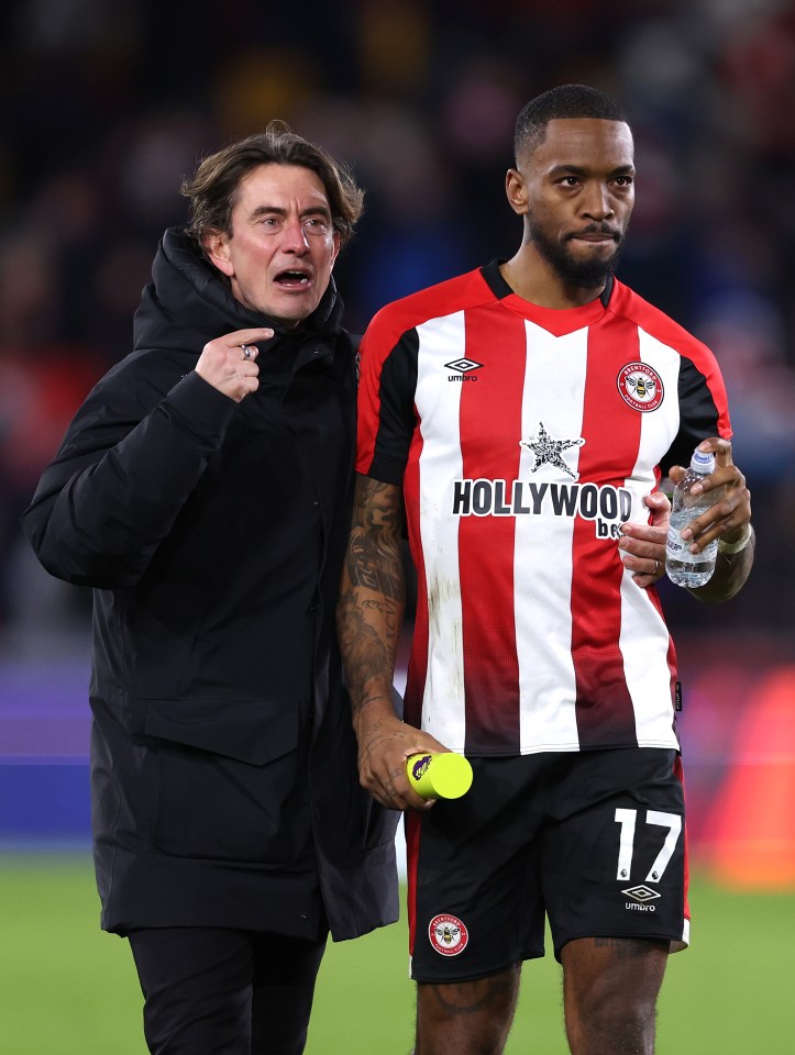 Brentford Manager Thomas Frank with Ivan Toney