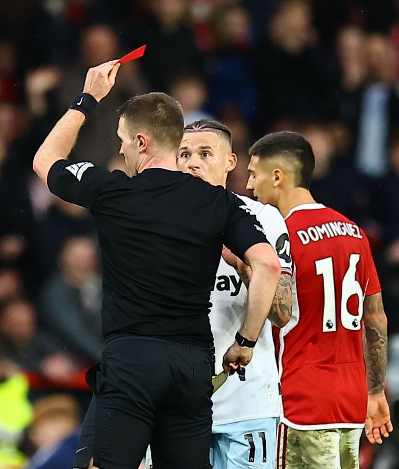 Kalvin Phillips sees red at the City Ground