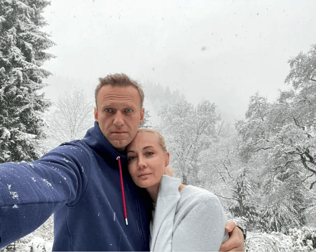 Navalny with his wife Yulia - he is said to have sent her a Valentine's Day message before his death