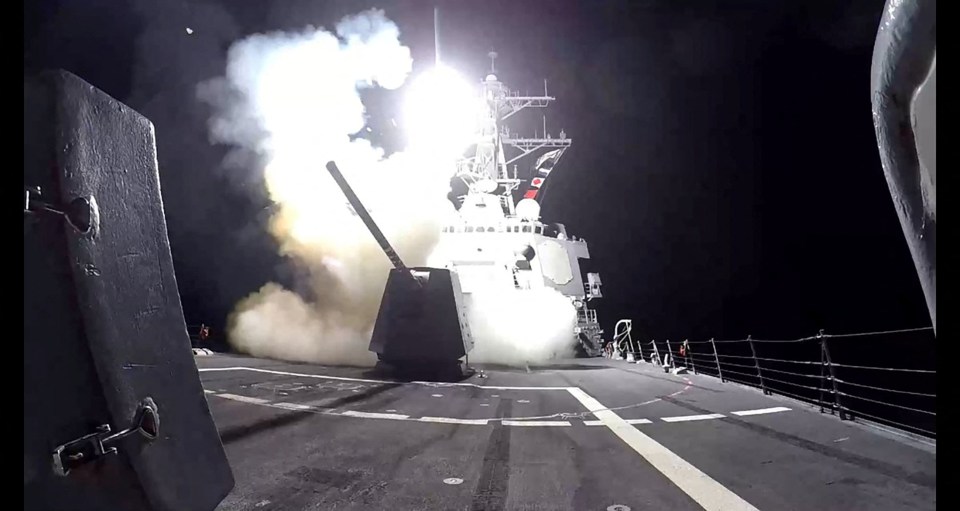 A US ship launches a Tomahawk land attack missile at Houthis in the Red Sea