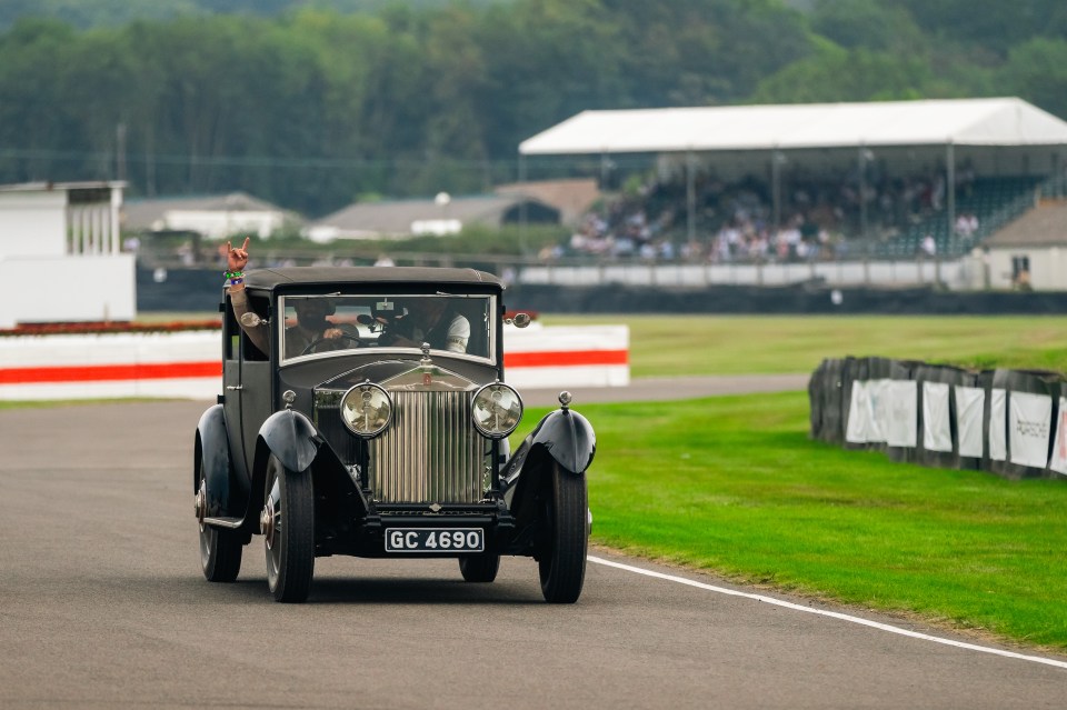 Momoa shows off his converted Rolls-Royce at the Goodwood Revival festival