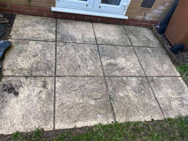 Dirty patio slabs.