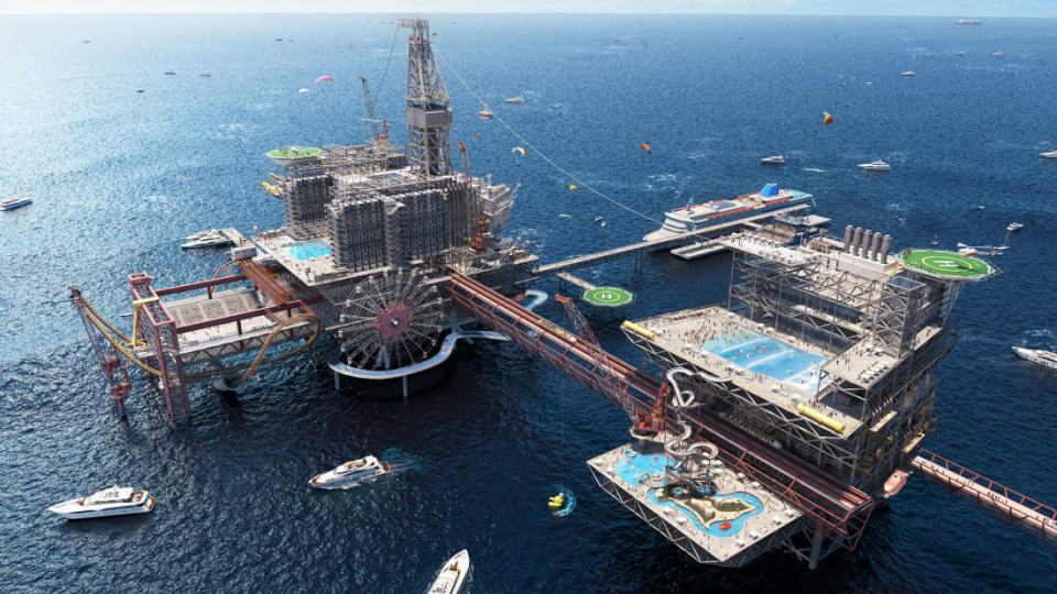 The Rig sits 40km from the nearest piece of land in the Arabian Gulf and is the latest bonkers project by Saudi Arabia