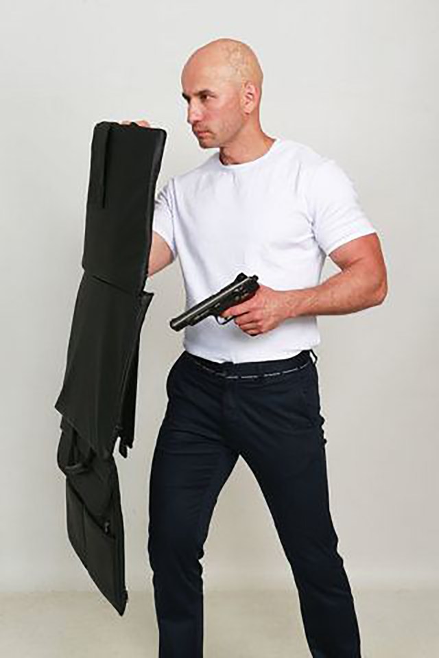 An example of the armoured-shield fold-out briefcase Putin's bodyguards appear to be equipped with