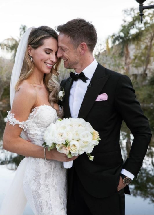 The ex-playboy model is celebrating two years wed to former F1 ace Jenson Button