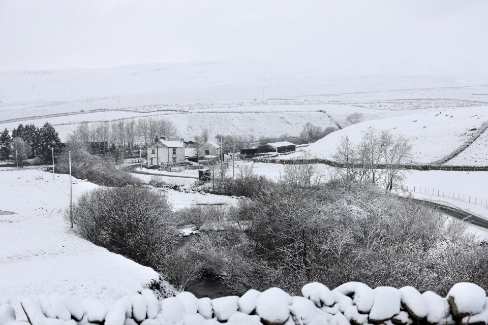 Brits have been warned of the exact time snow will fall tomorrow. Pictured: County Durham in early March