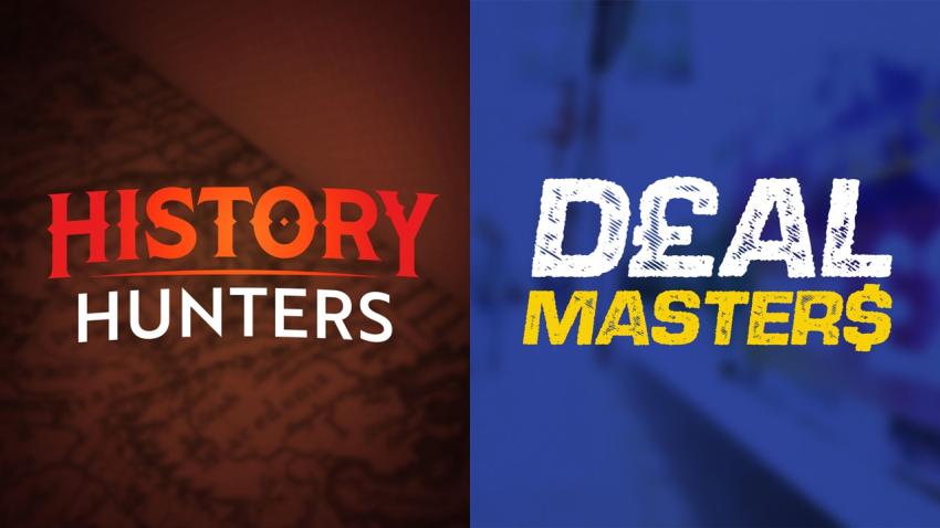 two advertisements for history hunters and deal masters