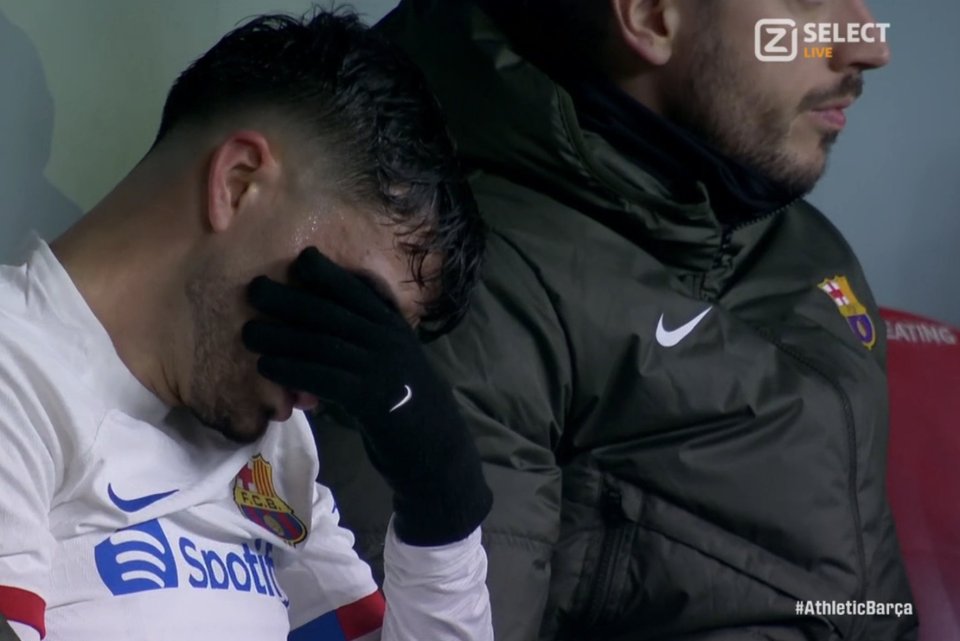 The Spain midfielder could be seen crying on the bench