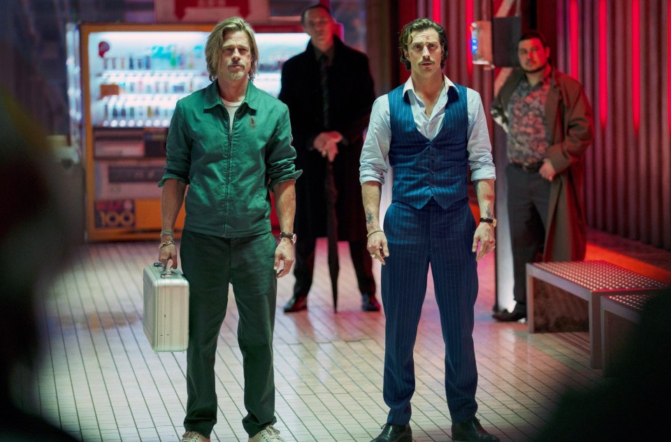 No Merchandising. Editorial Use Only. No Book Cover Usage...Mandatory Credit: Photo by Sony Pictures/Everett/REX/Shutterstock (14208348cc)..BULLET TRAIN, from left: Brad Pitt, Aaron Taylor-Johnson, 2022. ph: Scott Garfield / © Sony Pictures Entertainment / Courtesy Everett Collection..Everett Collection - 2022
