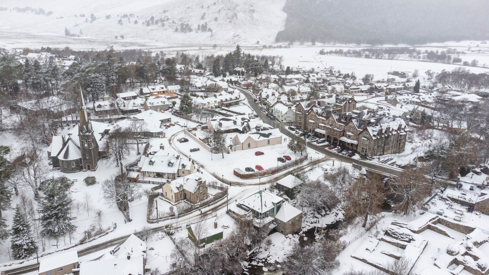Aerial views from snowy Braemar in Scotland earlier this year