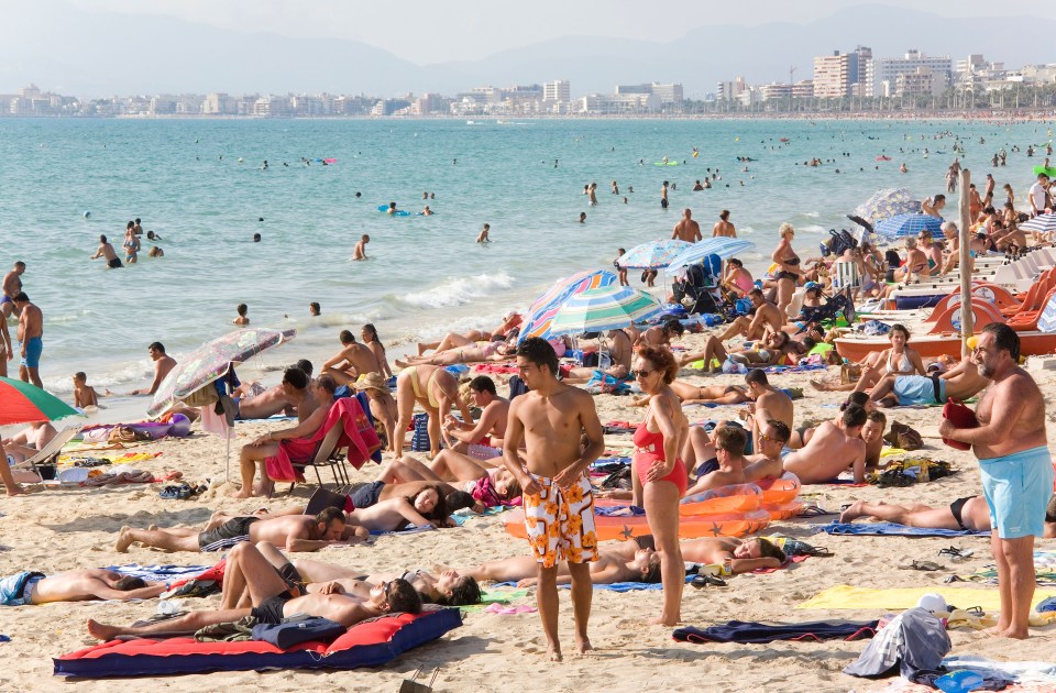 The beach in Playa de Palma Beach, Majorca is one of the biggest tourist spots in Spain