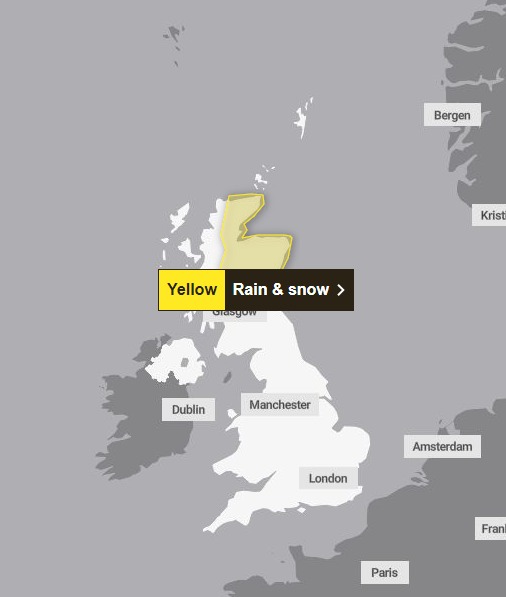 The Met Office issued a yellow weather alert covering much of Scotland's north east on Tuesday