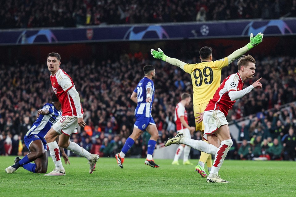 Martin Odegaard raced away to celebrate what he thought was Arsenal's second goal