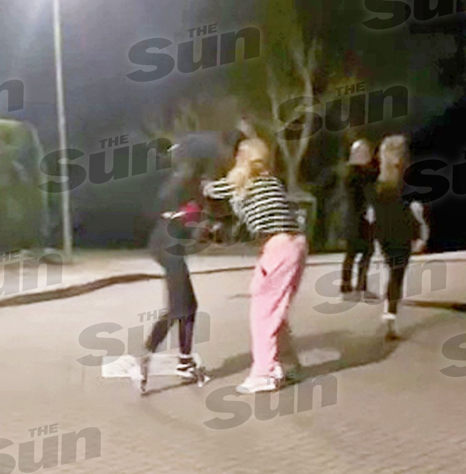 Tina stormed out of the house in pink tracksuit bottoms after hearing the commotion