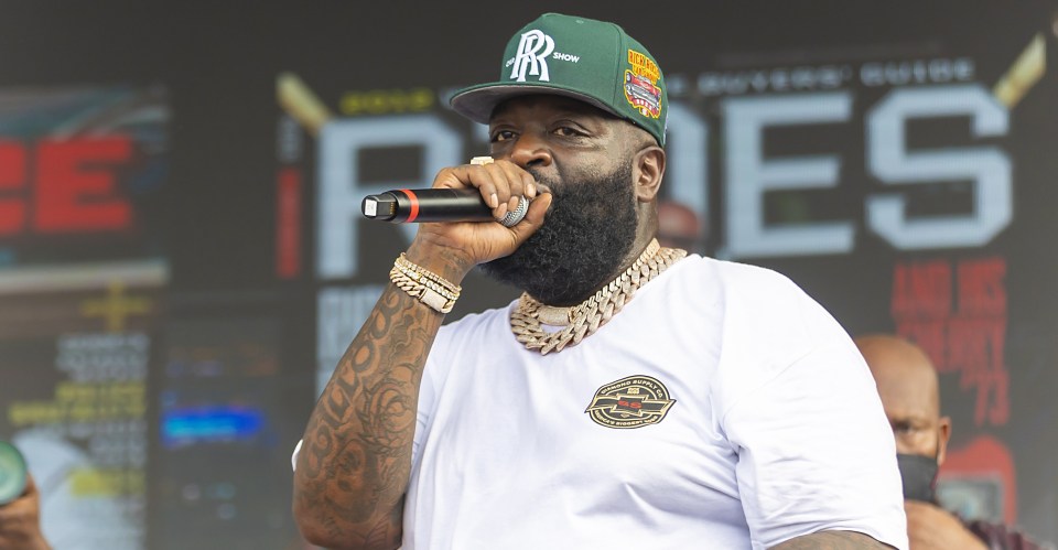 Rapper Rick Ross on stage in Louisiana in 2022 at his Rick Ross Car & Bike show.