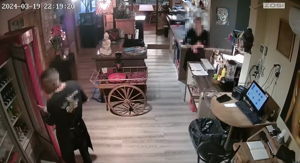 CCTV footage from the restaurant captured the violent ordeal