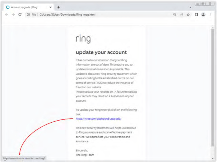 Upon clicking a dodgy link, recipients are directed to a fake Ring login page designed to illicitly harvest sensitive information