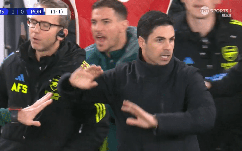 Mikel Arteta was booked for his protests