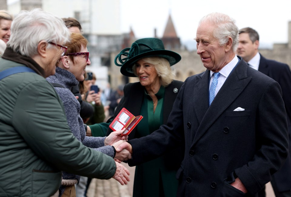 The Monarch was spotted joking with well-wishers