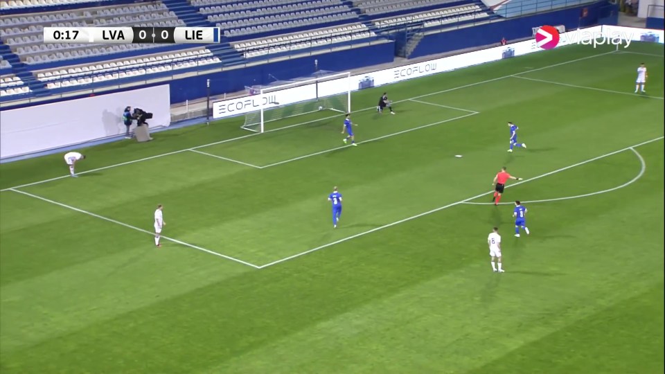 As keeper Pavels Steinbors moved across his goal for the pass, Oss played it into an empty net