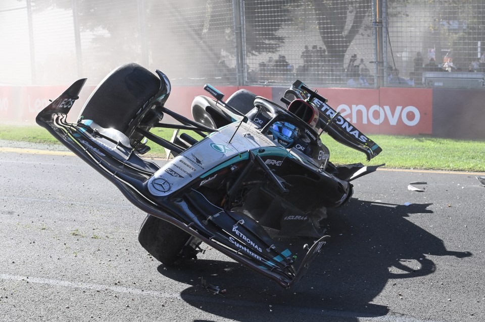 The Brit's car was left balancing on its side