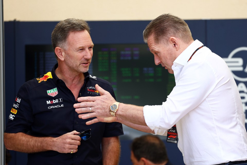 Red Bull Racing Team Principal Christian Horner talks with Jos in the Paddock prior to practice ahead of Saturday's race
