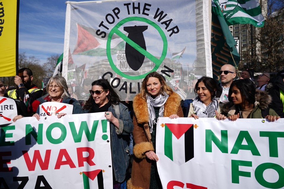 Charlotte Church (centre) takes part in a pro-Palestine march in central London