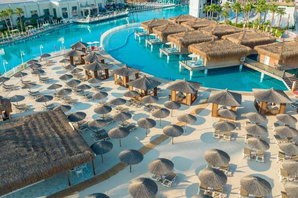 Although the beach is only a mile away, the hotel also has three massive artificial beaches on-site