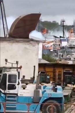 Footage of the ship burning in Sevastopol port