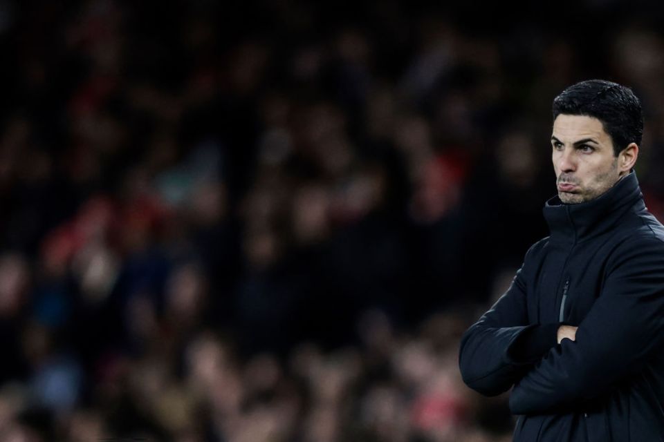 Arsenal's Spanish manager Mikel Arteta reacts during the UEFA Champions League quarter final first-leg football match between Arsenal and Bayern Munich at the Arsenal Stadium, in north London, on April 9, 2024. (Photo by Ian Kington / IKIMAGES / AFP) (Photo by IAN KINGTON/IKIMAGES/AFP via Getty Images)