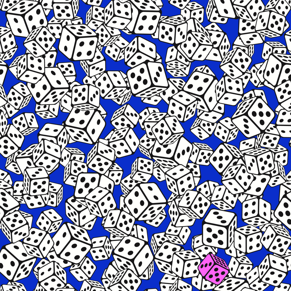 The die with nine dots on its side is on the lower right side