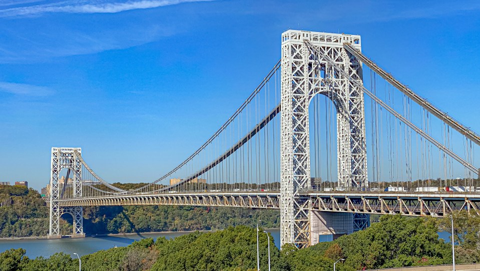 The George Washington Bridge crosses the Hudson River between New Jersey and New York