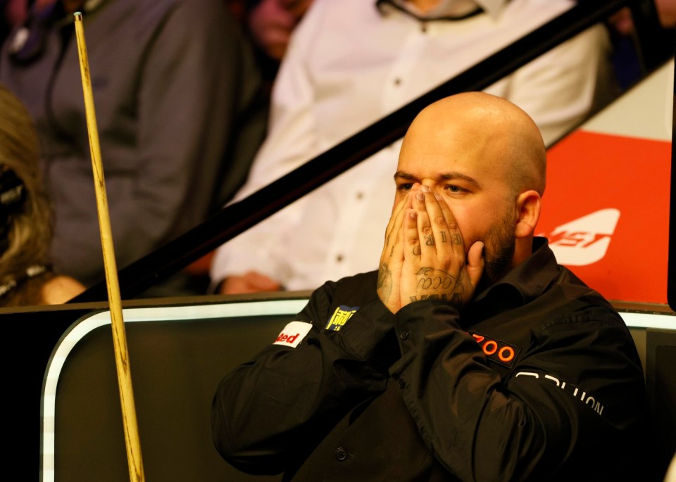 Luca Brecel during his match against David Gilbert (not pictured) on day one of the Cazoo World Snooker Championship at the Crucible Theatre, Sheffield. Picture date: Saturday April 20, 2024. PA Photo. See PA story SNOOKER World. Photo credit should read: Richard Sellers/PA Wire. RESTRICTIONS: Use subject to restrictions. Editorial use only, no commercial use without prior consent from rights holder.