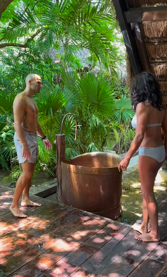 Jenny also braved an ice bath during her holiday